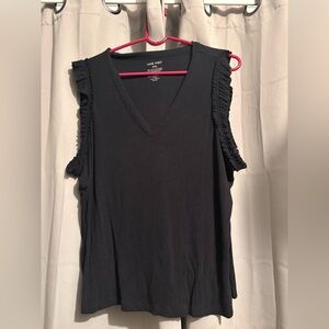 Nine West Black V-Neck Ruffle Tank Top